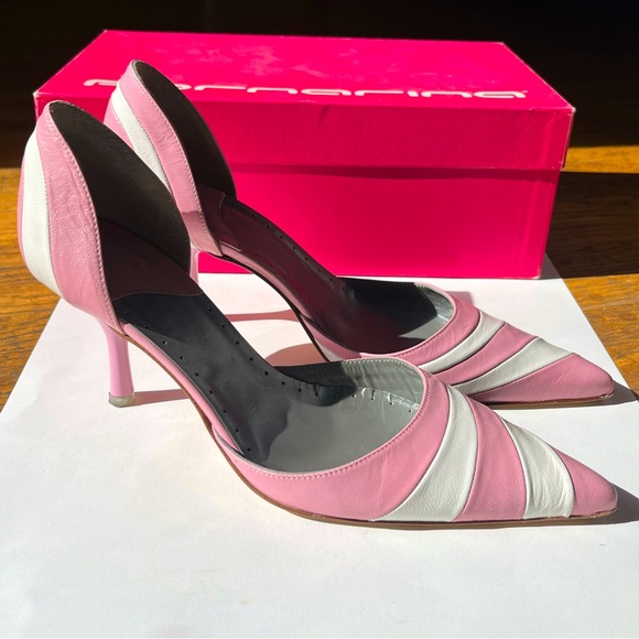 Fornarina Shoes - Pink and White Women's Kitten 2” Heels, Size 6 Women